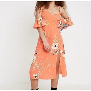 Urban Outfitters Boardwalk Coral Floral Flutter Cold Shoulder Midi Dress Small